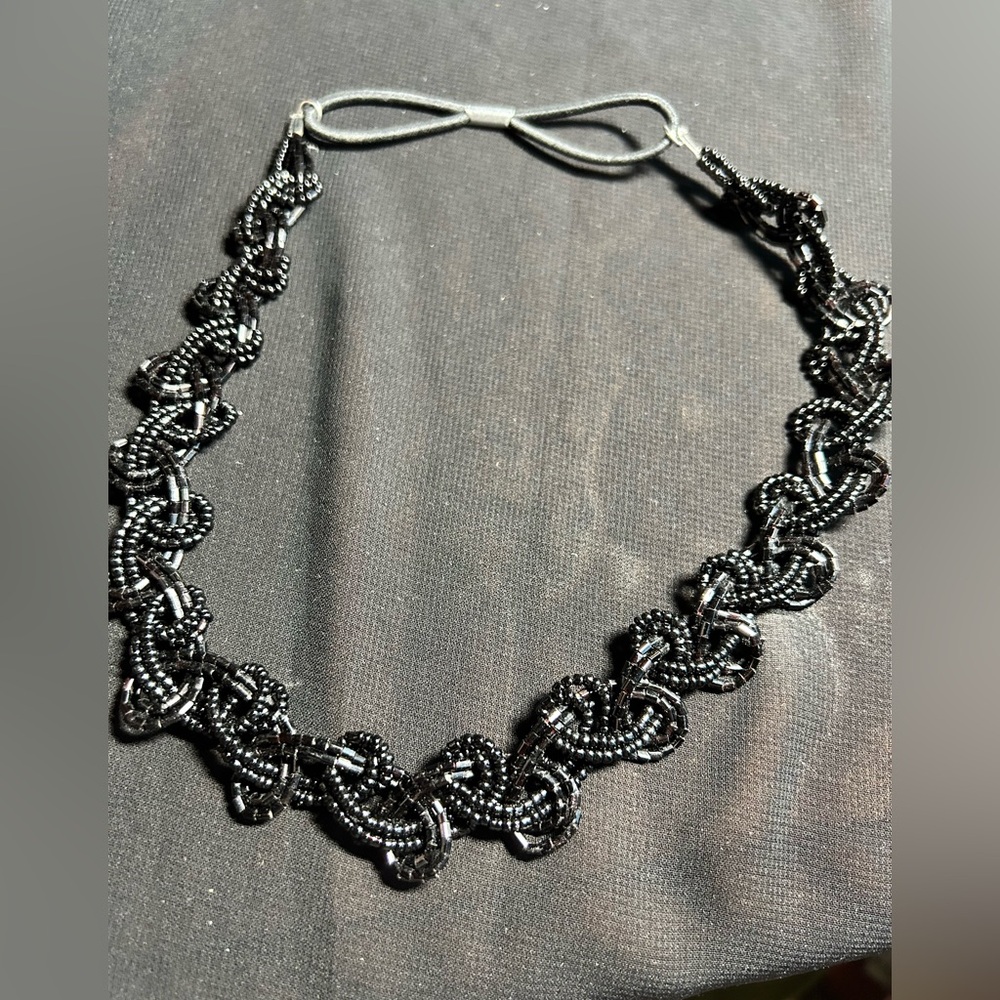 Elegant Black Beaded Elastic Headband. Unbranded.